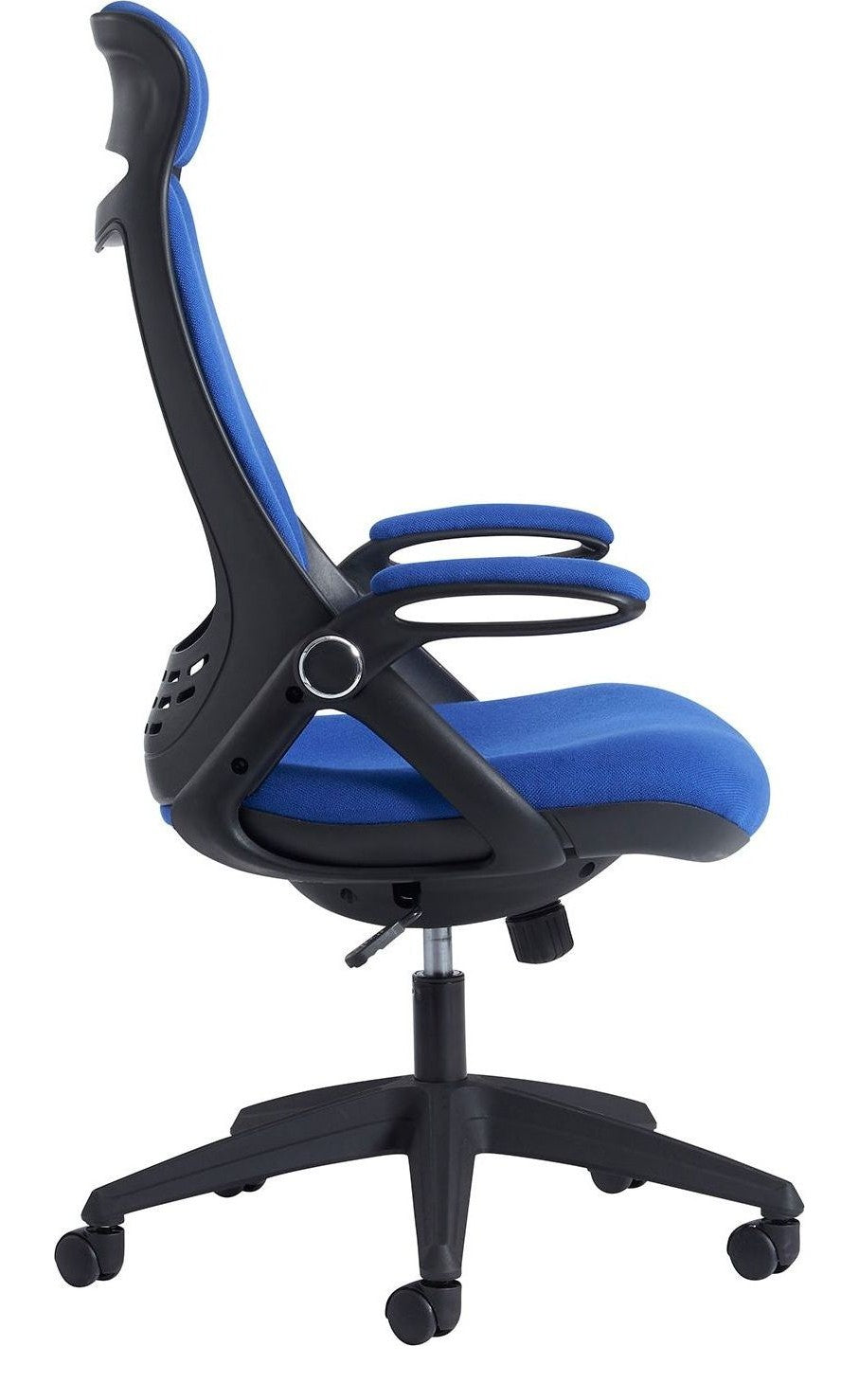 Tuscan High Back Operator Chair in blue from the side