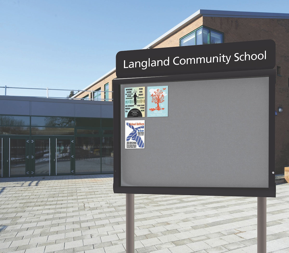 WeatherShield Headline Freestanding Outdoor Sign Surface Posts, 780 x 1281 mm (9 x A4) single door, Red Frame, Red Felt