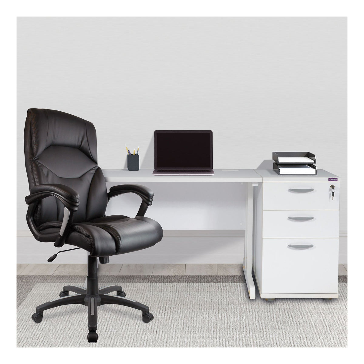 Wellington High Back Leather Effect Executive Chair in black, view 4
