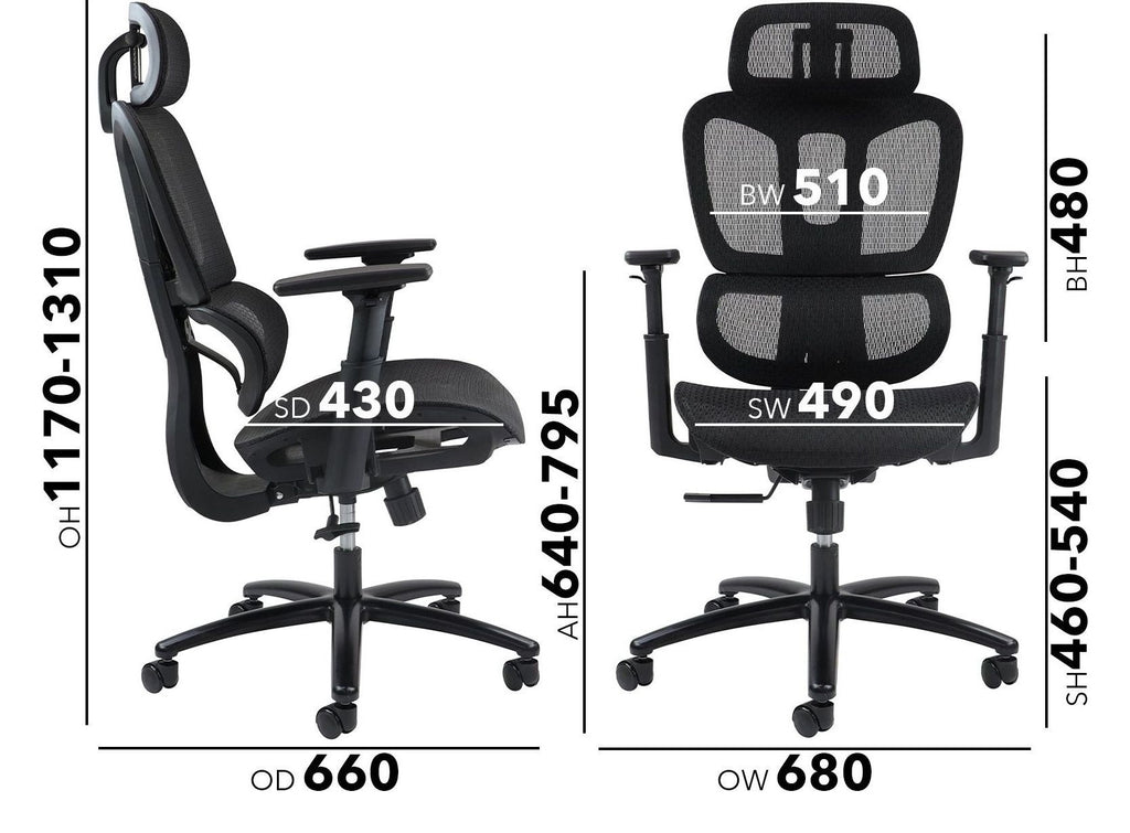 Zala Mesh Task Chair with Headrest dimensions