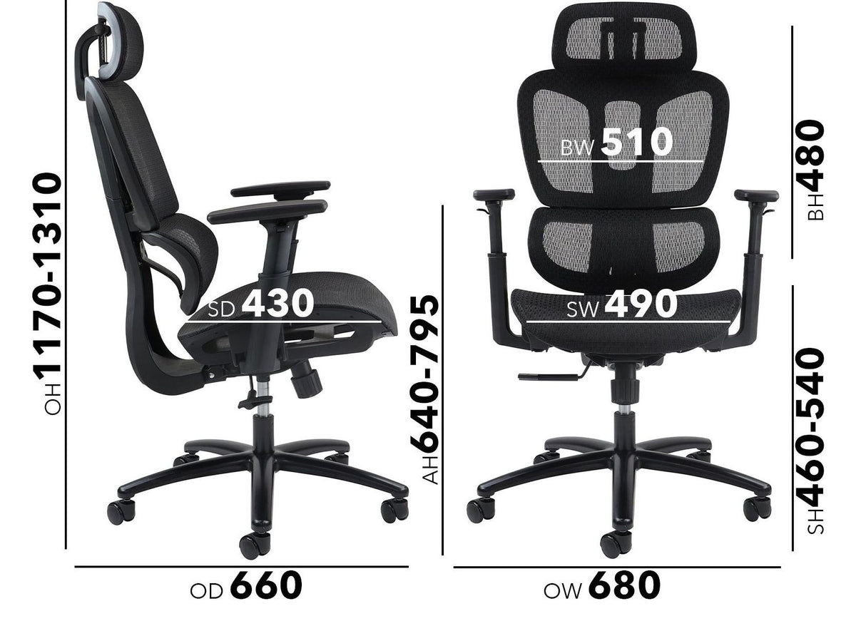 Zala Mesh Task Chair with Headrest dimensions