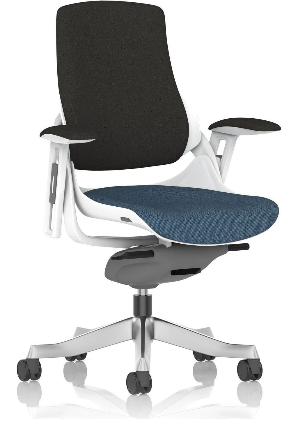Zure Bespoke High Back White Shell Fabric Executive Chair, rivet quench, black back, no headrest