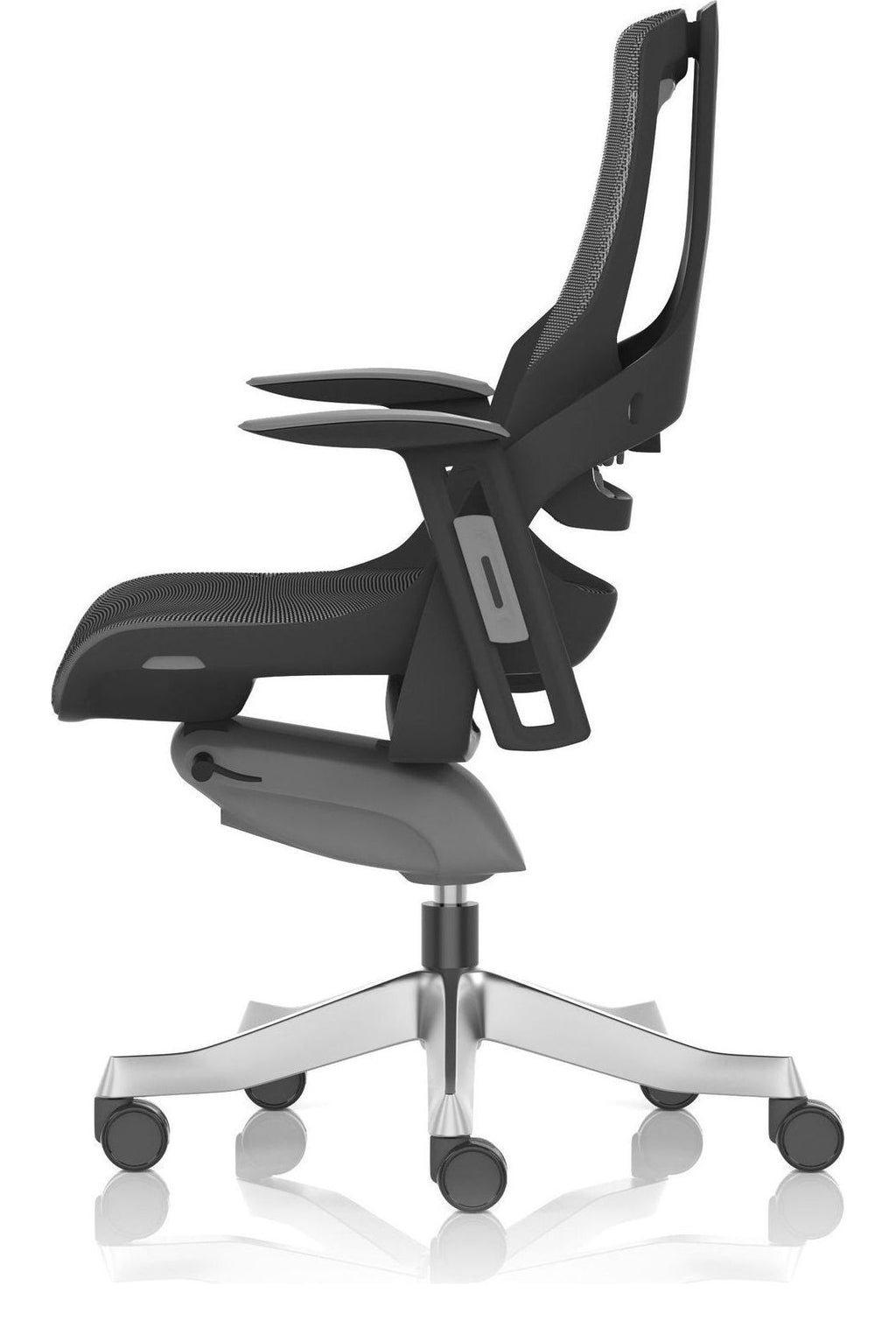 Zure High Back Black Shell Executive Chair, chrome, no headrest, another view 3