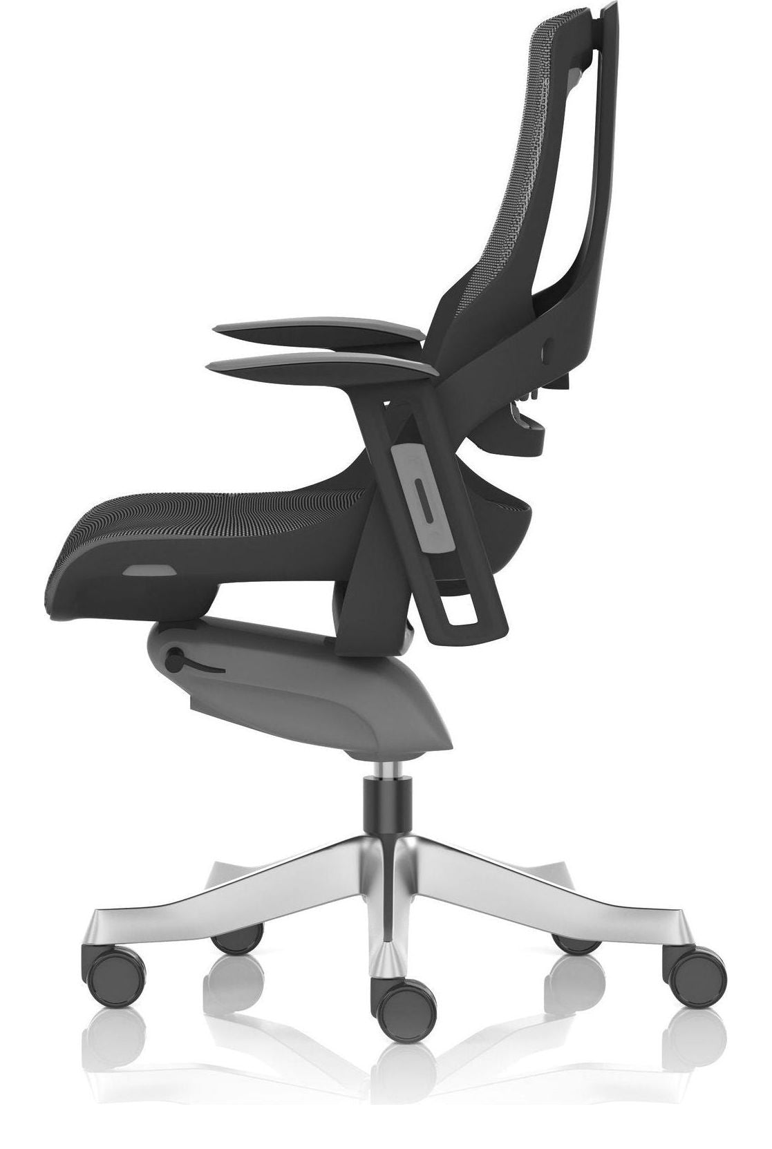 Zure High Back Black Shell Executive Chair, chrome, no headrest, another view 3