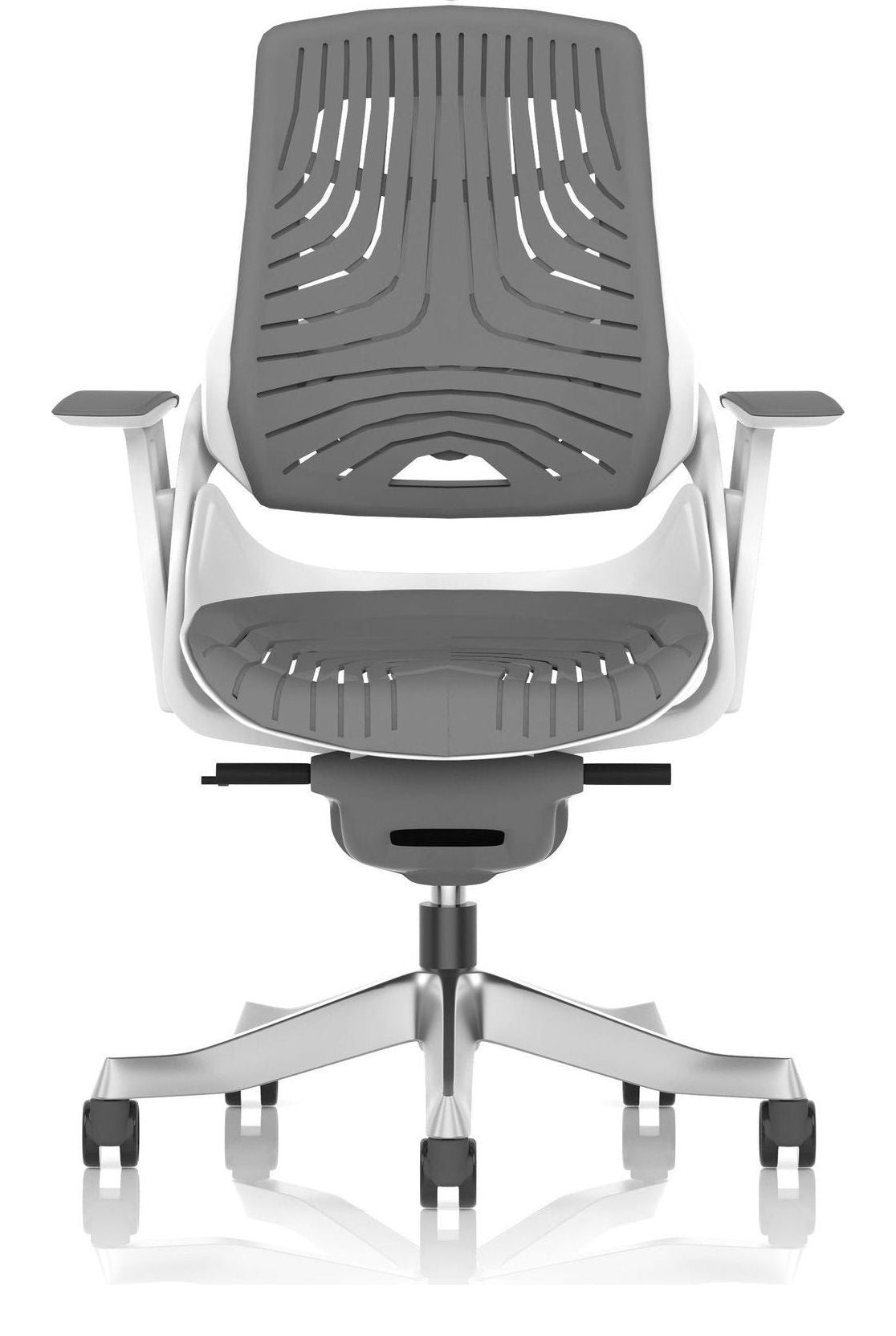 Zure High Back White Shell Elastomer Executive Chair, elastomer gel grey, no headrest, another view 1